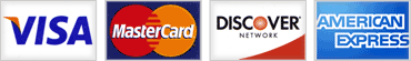 We accept Visa, Master Card, Discover and American Express