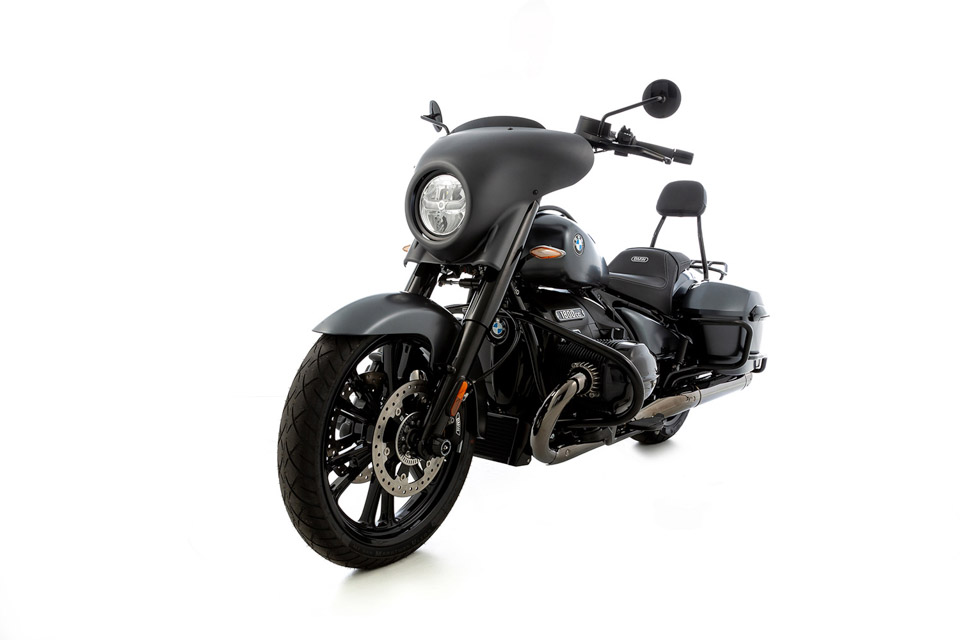 BMW R18 Roctane fully equipped with Wunderlich parts & Accessories studio picture.